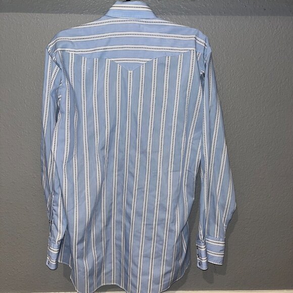 VTG. PANHANDLE SLIM Permanent Press Striped Pearl Snap Western Shirt 16.5" X 35" - Picture 6 of 14